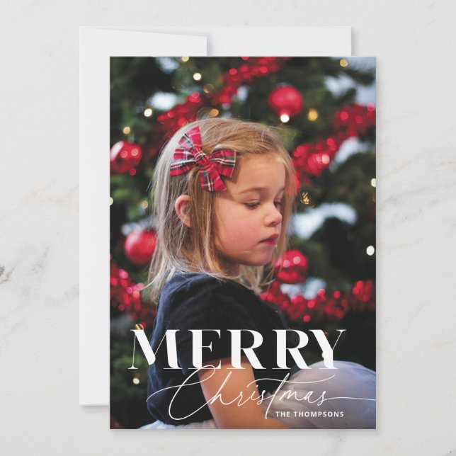 Merry Magic Script Serif Christmas Portrait Photo Holiday Card (Front)