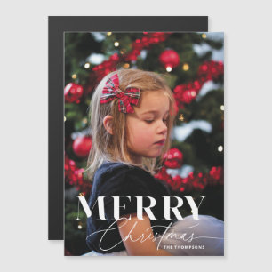 Merry Magic Script Serif Christmas Portrait Photo Magnetic Invitation