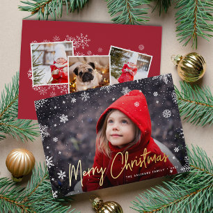 Merry Magic   Snowflake Overlay Photo Christmas Foil Holiday Card