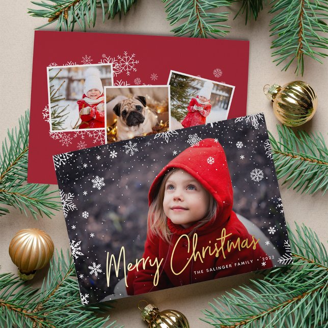 Merry Magic | Snowflake Overlay Photo Christmas Foil Holiday Card (Creator Uploaded)