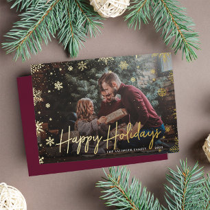 Merry Magic Snowflake Overlay Photo Christmas Foil Holiday Card