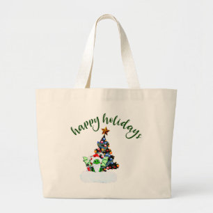 Merry & Magical Christmas Cheer with a Dragon Twi Large Tote Bag