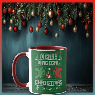 Merry Magical Christmas Dragon Ugly Sweater Design Mug