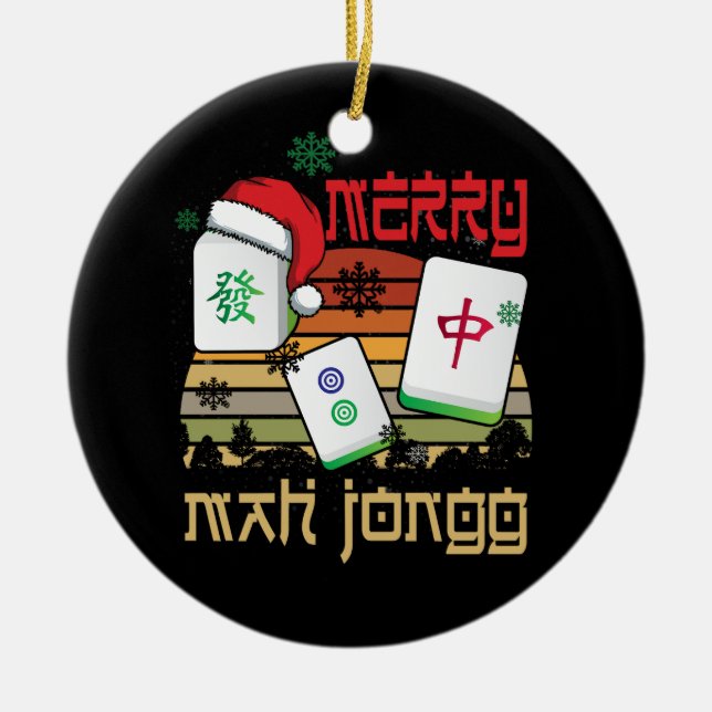 Merry Mah Jongg Snowy Christmas Fun-Chinese Jewish Ceramic Ornament (Front)
