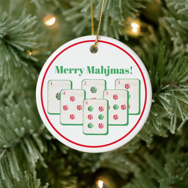 Merry Mahjmas Mahjong Candy Dot Tiles  Ceramic Ornament (Tree)