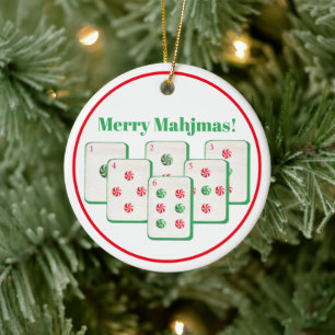 Merry Mahjmas Mahjong Candy Dot Tiles Custom Ceramic Ornament