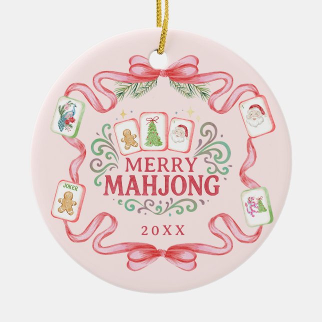 Merry Mahjong | Christmas Ceramic Ornament (Front)