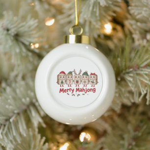 Merry Mahjong Christmas Tiles Santa Hat Reindeer Ceramic Ball Christmas Ornament