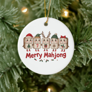 Merry Mahjong Christmas Tiles Santa Hat Reindeer Ceramic Ornament