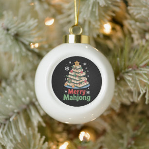 Merry Mahjong Christmas Tiles Tree Xmas Holiday Ceramic Ball Christmas Ornament