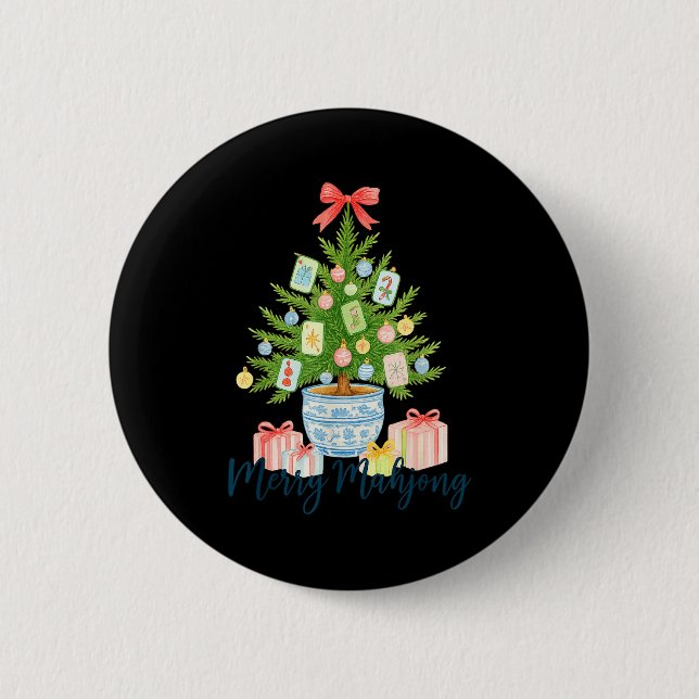 Merry Mahjong Christmas Tree Chinoiserie Holiday  6 Cm Round Badge (Front)