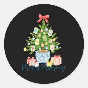 Merry Mahjong Christmas Tree Chinoiserie Holiday Classic Round Sticker