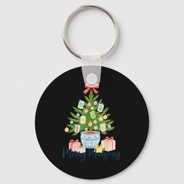 Merry Mahjong Christmas Tree Chinoiserie Holiday  Key Ring (Front)