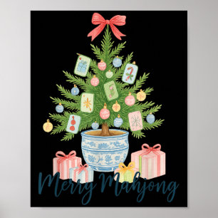 Merry Mahjong Christmas Tree Chinoiserie Holiday  Poster