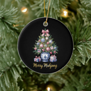 Merry Mahjong Christmas Tree Holiday Vase Xmas Ceramic Ornament