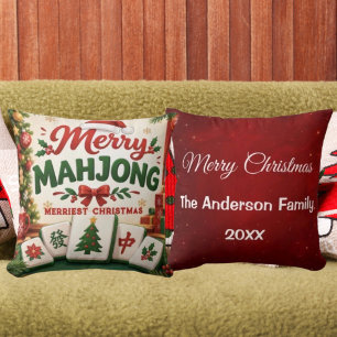 Merry Mahjong Merriest Christmas Family Crimson Cushion