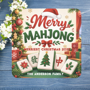 Merry Mahjong Merriest Christmas Family Crimson Square Sticker