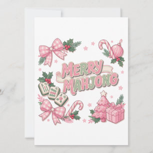 Merry Mahjong Pink Bow Christmas Cute Game Invitation