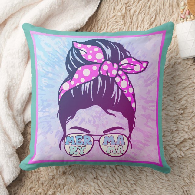 Merry Mama Fun Hair in a Bun Sunglasses Mum Retro  Cushion (Blanket)