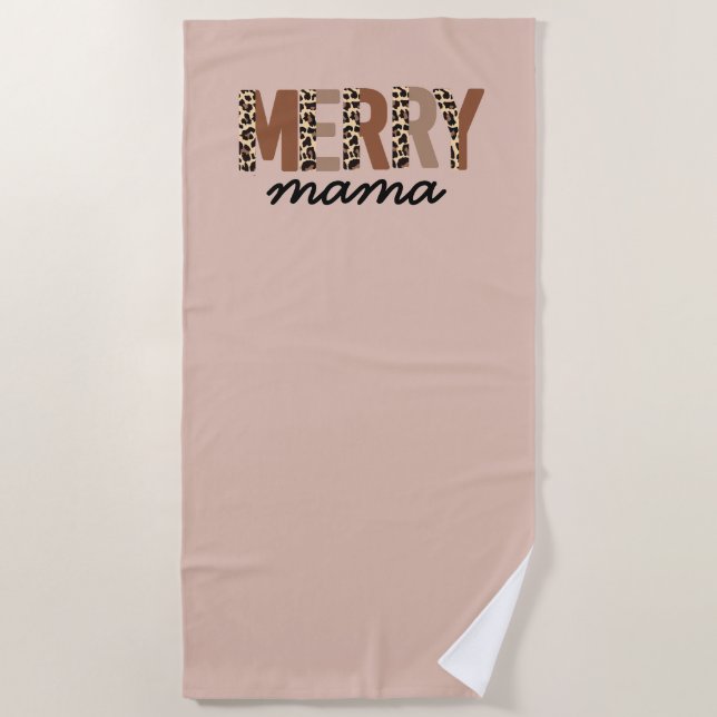 "Merry Mama" Modern Colour Block Leopard Boho Beach Towel (Front)