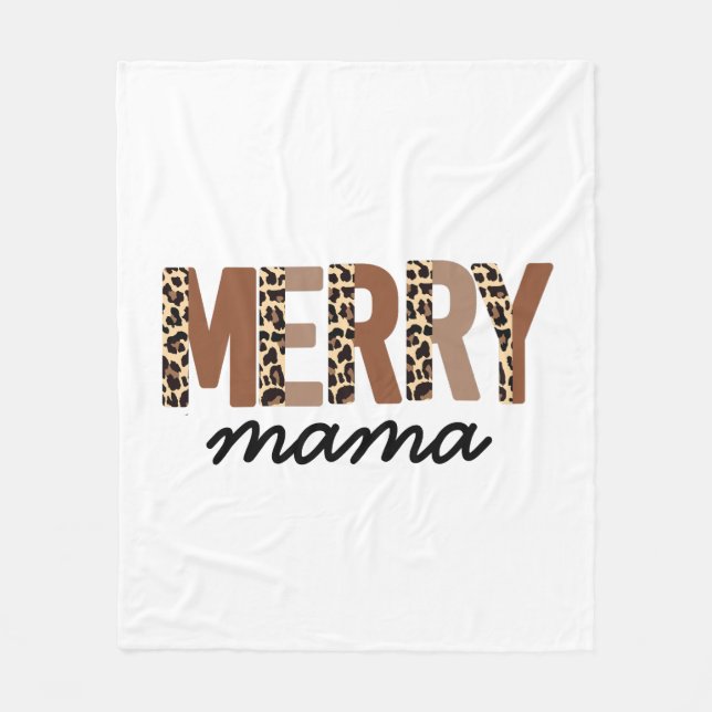 "Merry Mama" Modern Colour Block Leopard Boho Fleece Blanket (Front)