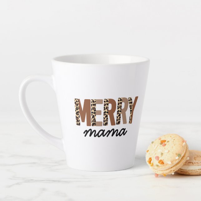 "Merry Mama" Modern Colour Block Leopard Boho Latte Mug (In Situ)