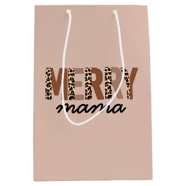"Merry Mama" Modern Colour Block Leopard Boho Medium Gift Bag (Front)
