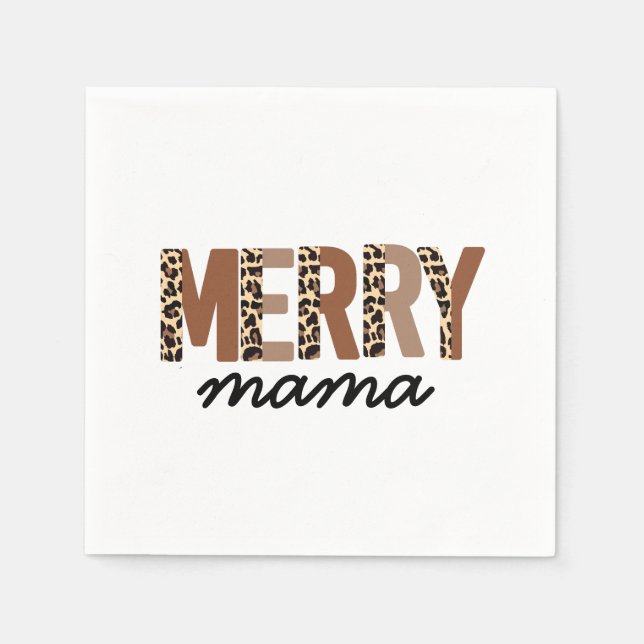 "Merry Mama" Modern Colour Block Leopard Boho Napkin (Front)