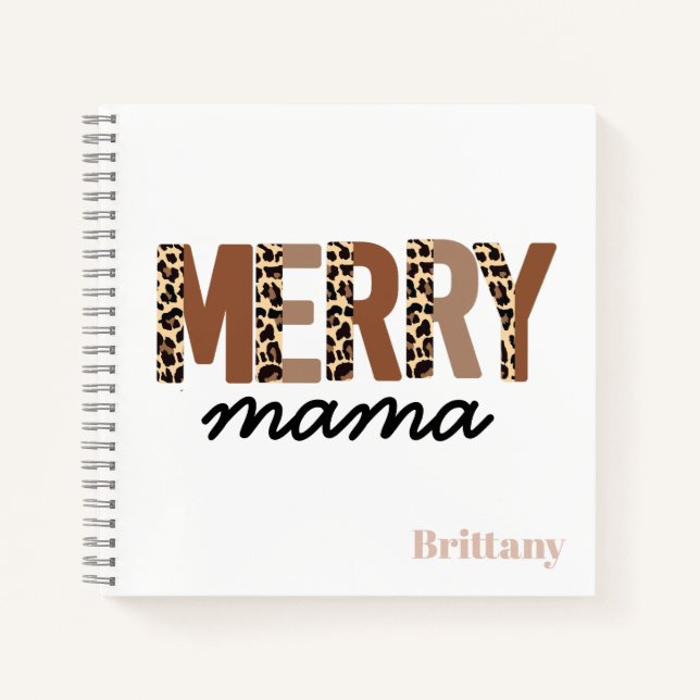 "Merry Mama" Modern Colour Block Leopard Boho Notebook (Front)