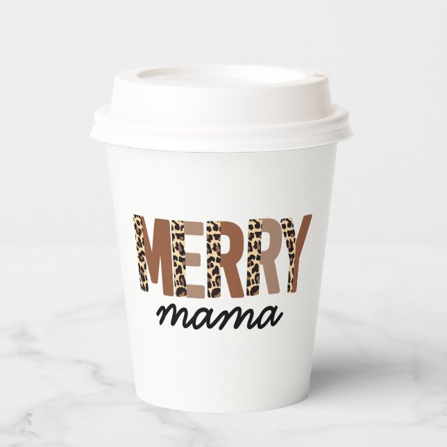 "Merry Mama" Modern Colour Block Leopard Boho Paper Cups (Front)