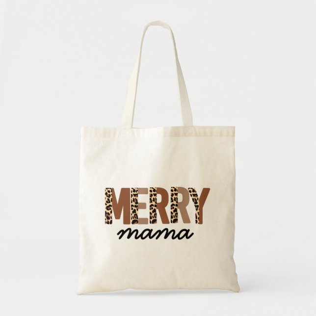 "Merry Mama" Modern Colour Block Leopard Boho Tote Bag (Front)
