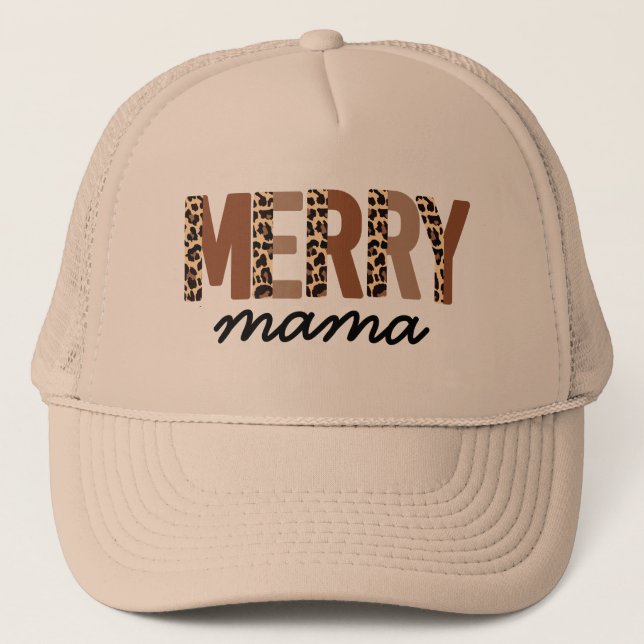 "Merry Mama" Modern Colour Block Leopard Boho Trucker Hat (Front)