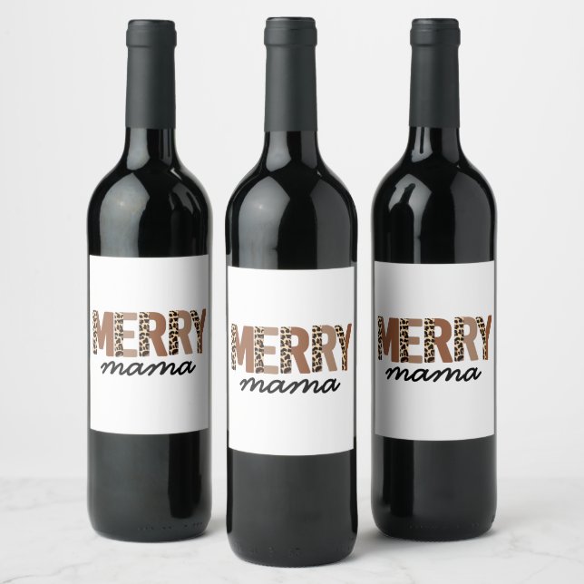 "Merry Mama" Modern Colour Block Leopard Boho Wine Label (Bottles)