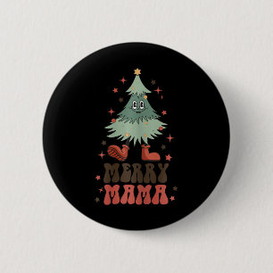 Merry Mama Retro Christmas Tree Face Groovy Matchi 6 Cm Round Badge
