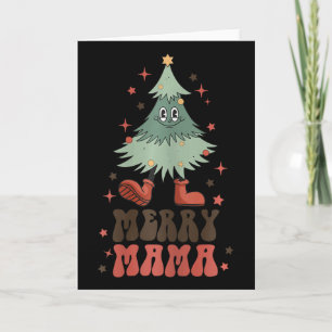 Merry Mama Retro Christmas Tree Face Groovy Matchi Card