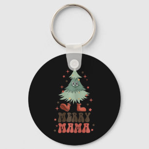 Merry Mama Retro Christmas Tree Face Groovy Matchi Key Ring
