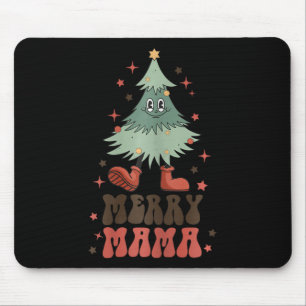 Merry Mama Retro Christmas Tree Face Groovy Matchi Mouse Pad
