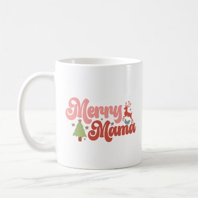 Merry Mama Retro Groovy Christmas Holidays Coffee Mug (Left)