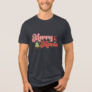 Merry Mama Retro Groovy Christmas Holidays Tri-Blend Shirt