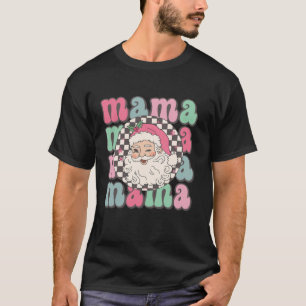 Merry Mama Santa Mum Retro Groovy Pink Christmas C T-Shirt
