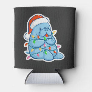 Merry Manatee Christmas Sea Cow Santa Hat Xmas Can Cooler