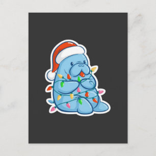Merry Manatee Christmas Sea Cow Santa Hat Xmas Holiday Postcard