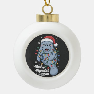 Merry Manatee Season Funny Manatee Sea Cow Mammal Ceramic Ball Christmas Ornament