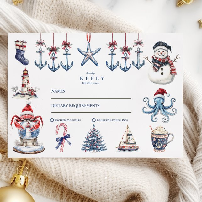 Merry Maritime Christmas Wedding RSVP Card (Creator Uploaded)