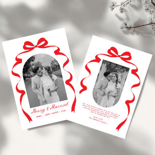 Merry & Married Bow Photo Christmas Newlyweds Arch Holiday Card