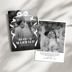 Merry & Married Bow Photo Christmas Newlyweds Holiday Card