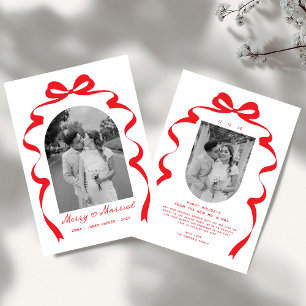 Merry & Married Bow Photo Christmas Newlyweds Holiday Card
