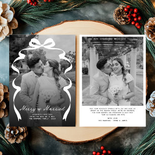 Merry & Married Bow Photo Christmas Newlyweds Holiday Card