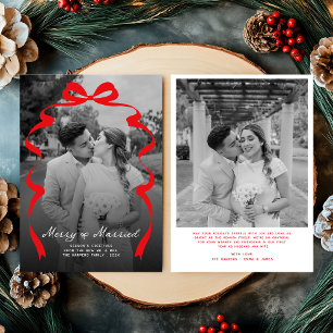 Merry & Married Bow Photo Christmas Newlyweds Holiday Card