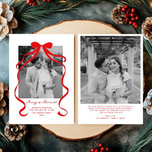 Merry & Married Bow Photo Christmas Newlyweds Holiday Card